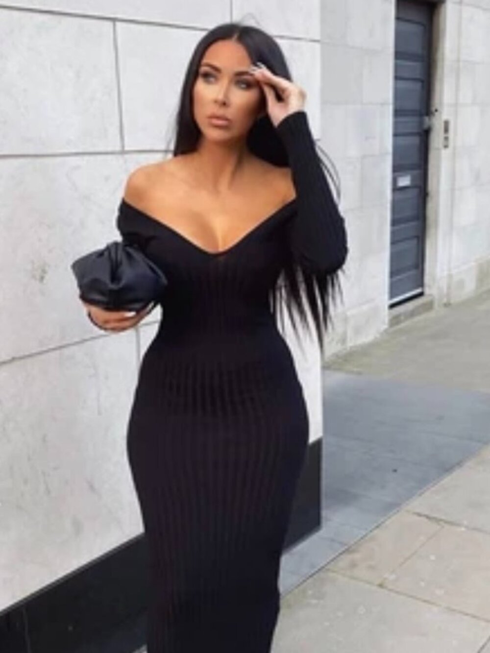 Fashion Nova Black Ribbed Sweater Dress